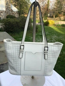 Nuevo sin etiquetas Bolso de Mano/Cartera Grande Tignanello Cuero Blanco/Recortes, Asas Dobles - Imagen 1 de 12