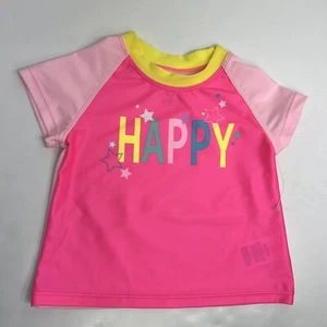 Wonder Nation Girls Baby Size 18 Months Rash Guard Swim Shirt Rosa Neon Happy - Imagen 1 de 12