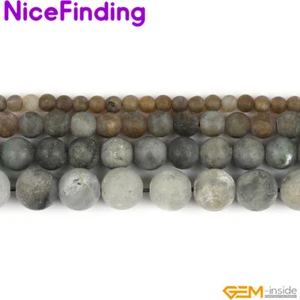 Cuentas de piedras preciosas mate esmeriladas grises redondas naturales para hacer joyas 15" - Imagen 1 de 36