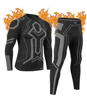  男式保暖内衣套装,冬季滑雪装备抓绒衬里长大号深灰色 — 第 1/4 张图片