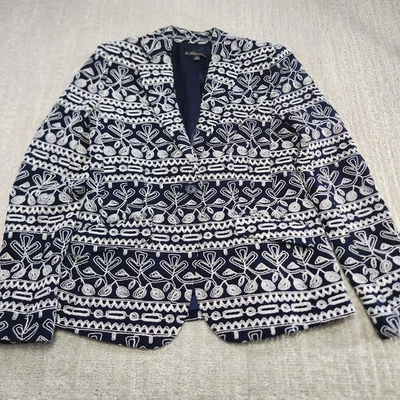 Blazer Brooks Brothers Pana Mujer 4 Bordado Floral Azul Marino Maximista Foto 1 de 4