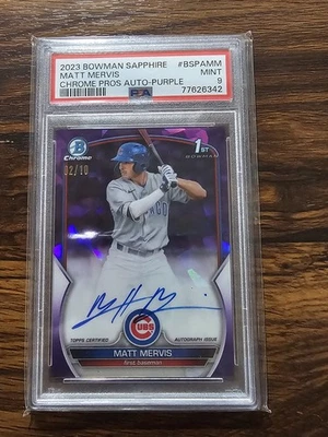 MATT MERVIS 2023 Bowman Chrome Sapphire Purple Auto /10 PSA 9 1st Bowman Chrome - Image 1 of 2