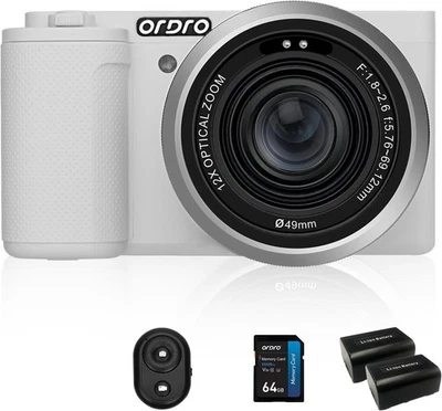 5K Digital Camera Mirrorless 64MP 12X Optical Zoom Auto Focus, 270° Flip Screen - Image 1 of 4