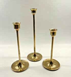 Vtg Brass Candlestick Holders Graduated Taper Candles Made in Taiwan Set of 3 - Picture 1 of 6