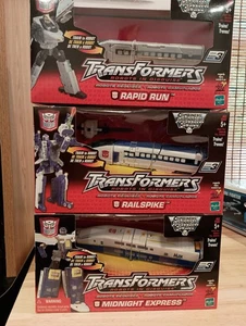 NEW 2001 Transformers Railspike+Rapid Run+Midnight Express=Rail Racer Train Set - Picture 1 of 8