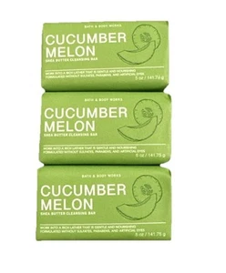 3 X Bath & Body Works CUCUMBER MELON Shea Butter Cleansing Body Bar Soap 5 oz - Picture 1 of 2