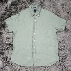 J.Crew Shirt Mens Large Green Linen Cotton Slim Fit Button Down Short Sleeve - Picture 1 of 15