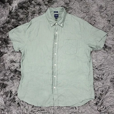 J.Crew Shirt Mens Large Green Linen Cotton Slim Fit Button Down Short Sleeve - Image 1 of 4