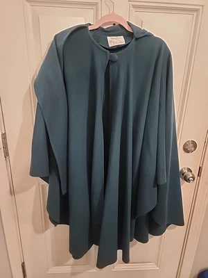 Винтажный шерстяной кашемировый плащ пончо Peter James с шарфом один размер бирюзовый - Изображение 1 из 4