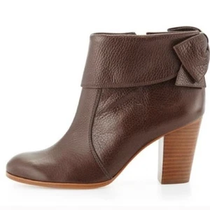 KATE SPADE NEW YORK Bootie Women 9.5M Brown Bow Back Leather Ankle Lanise - Picture 1 of 16