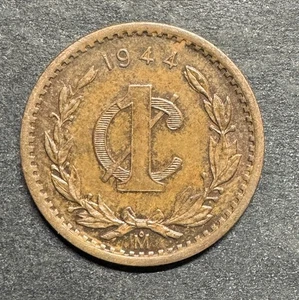 1944 Mo Mexico 1 Centavo Coin - Bronze - Mexican Golden Eagle Crest Uncommon WW2 - Picture 1 of 2