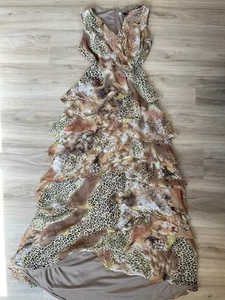 90s Y2K Brown Tiered Maxi Slip Dress Babydoll Cheetah Leopard Animal Print Sz 10 - Picture 1 of 8