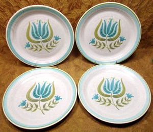 4 Franciscan TULIP TIME speckled stoneware 10 3/4" dinner plates USA 1963-1973 - Picture 1 of 5