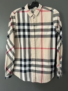 Womens Burberry Brit Nova Check Plaid Button Front Top Shirt Blouse Medium M - Picture 1 of 5