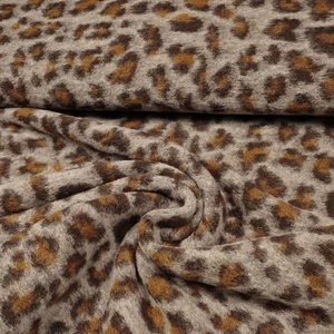 Stoff Musterwalk Kochwolle Leo Panther Animal-Print beige braun Kleiderstoff - Bild 1 von 6