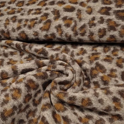 Stoff Musterwalk Kochwolle Leo Panther Animal-Print beige braun Kleiderstoff - Bild 1 von 4
