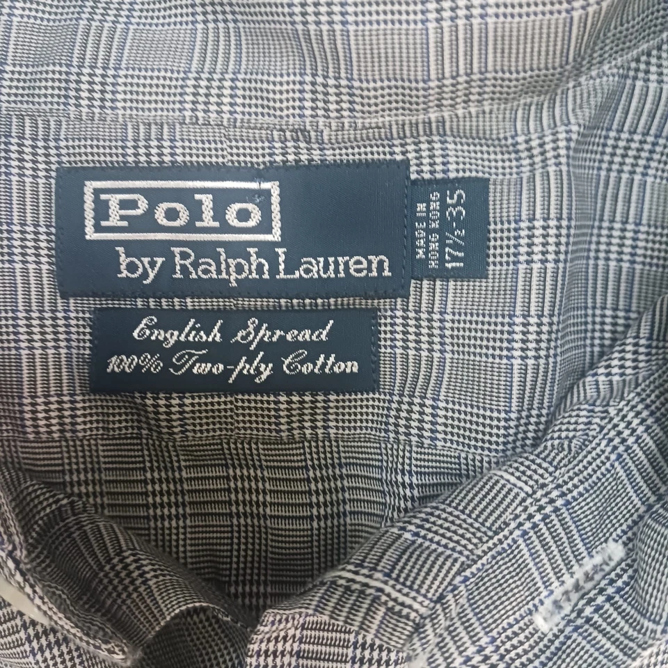 Polo Ralph Lauren Inglés Cuello Extendido Gris Rayas Dos Capas Algodón Talla 17.5-35 Foto 1 de 4