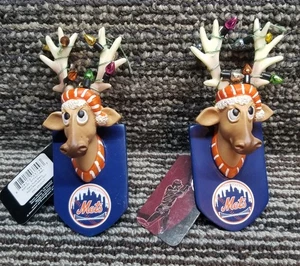 2 NEW YORK Mets Reindeer Head Mounted Team Ornament Christmas Lights - Picture 1 of 6