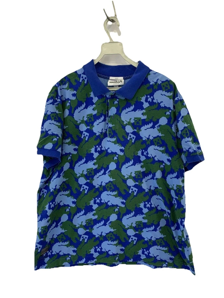 Rare Lacoste x Minecraft Unisex Polo Shirt Classic  Blue Green Creeper Sz L #75 - Image 1 of 4