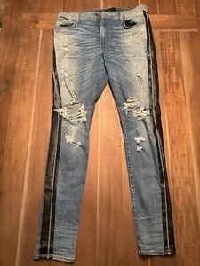 Amiri jeans track Blue Jean Black stripe Men’s Size 36 - Picture 1 of 5