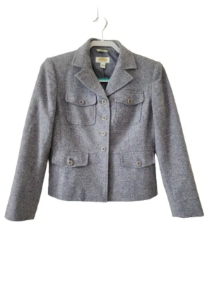 Chaqueta Blazer Talbots Mujer Italiana Tweed Lana Mezcla Seda Púrpura Azul Talla 2 Foto 1 de 4
