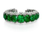 Cushion Syn Emerald Designer Cuff Bracelet 925 Fine Silver Party Wear Joaillerie