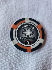 L@@k!!! Harley Davidson 1,00 $ Chip Medaille weiß orange schwarz - Bild 1 von 8