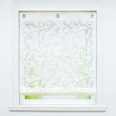 Raffrollo Ausbrenner Raffgardine mit Ösen Haken Moderne Küchengardine 140 hoch - Bild 1 von 4