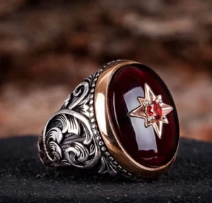 Aagate Stone Turkish Handmade 925 Sterling Silver jewelry Gift Men's Ring 016 - Picture 1 of 7