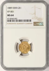 1889 DDR Gold Dollar $1 Type 3 VP-001 NGC MS64 Doubled Die Reverse - Picture 1 of 4