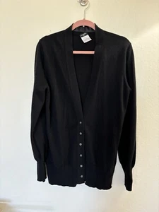 CHANEL Black Cashmere Flower Snap Detail Long Cardigan Sweater Size 40 - Picture 1 of 11