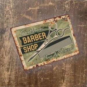 Cartello vintage in metallo negozio barbiere da uomo - Foto 1 di 1