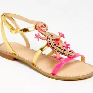 Kate Spade Studded Gecko Multistrap Buckle Flat Pink/Gold Leather Sandals US 10 - Picture 1 of 15