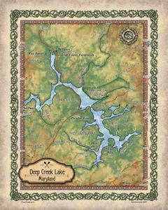 Deep Creek Lake Maryland Karte Kunstdruck Poster Vintage Wand Zuhause tolle Deko Geschenk - Bild 1 von 4