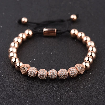 Pulseras hechas a mano de macramé trenzado cuentas corona circonita 4 colores de lujo para hombres y mujeres Foto 1 de 4