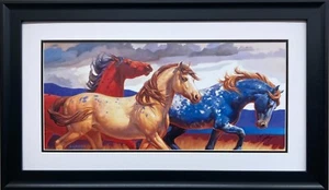 Nancy Glazier "Carousel Horses III" firmata a mano personalizzata incorniciata nuova stampa artistica - Foto 1 di 4