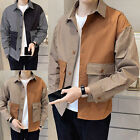 Men Jacket Autumn Casual Shirt Tops Stripe Splicing Cotton Blend Long Sleeve