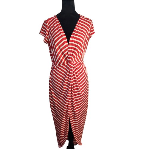 Abito rosso bianco a righe scollo a V attorcigliato davanti midi Haute Monde L San Valentino stravagante