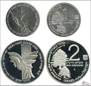 1991 Israel 1 & 2 New Shequel / The Cedar and the Dove / 43.20 gr. silver / en - Picture 1 of 1