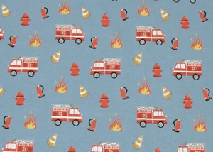 Fire Trap Hilco Baumwoll-Jersey Kinderstoff mit Feuerwehrmotiven jeansblau 50 cm - Bild 1 von 2