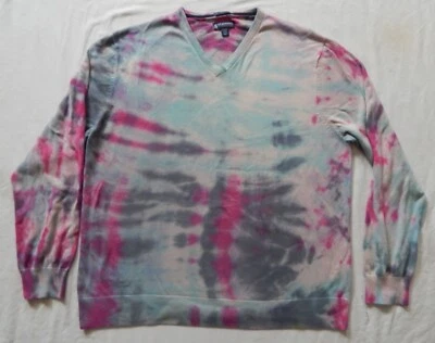 Suéter Pullover Tie Dye Rosa Azul Negro Cuello en V - XL Hombres Algodón Hecho a Mano Foto 1 de 4