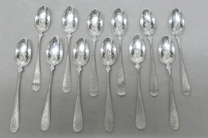 Set di 12 cucchiaini Biedermeier, cucchiaini da caffè, argento 800, Belgio, 14,6 cm - Foto 1 di 9