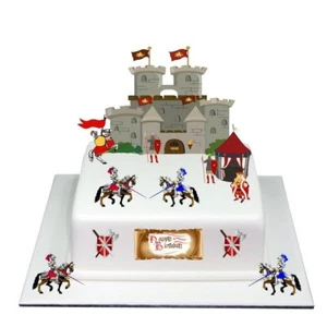 Mittelalter Burg Ritter Geburtstagsszene essbar Premium Oblate Papier Tortenaufleger  - Bild 1 von 2
