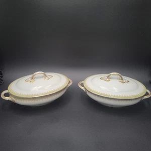 Antique W.G Limoges ~GUE4 9"~ Oval Covered Vegetable Serving Bowl Pair - Picture 1 of 18
