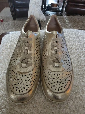 Earth Shoes Mujer Talla 11 Dorado Metálico Cuero Perforado Tenis con Cordones Foto 1 de 4
