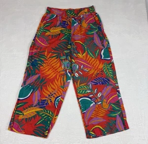 Pantaloni C&C California gamba larga lino taglia M cropped stampa floreale foglia tropicale - Foto 1 di 1