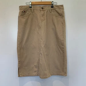 Tommy Hilfiger Denim Skirt Women's Size 10-12 Tan Straight Fit Knee Length Vtg - Picture 1 of 13
