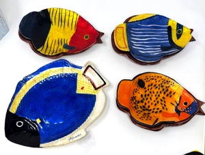 Hawaii Kappa Muschel Fisch Platte + 3 Koa Holz & Kappa Muschel Fisch bedruckt Schalen - Bild 1 von 24