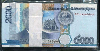 Laos 2000 Kip 2011  P new , UNC X 100 PCS Bundle Pack - Image 1 of 2