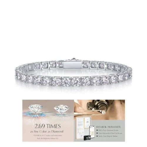 Brazalete tenis moissanita certificado VVS1/D - plata de ley 925 3 mm - 5 mm Foto 1 de 4